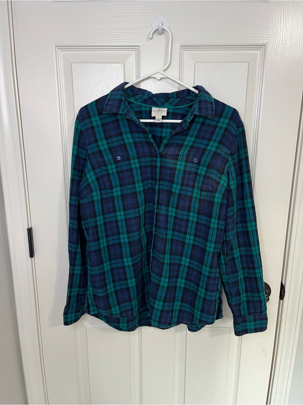 St. John's Bay Blue and Green Plaid Button-Down Shirt